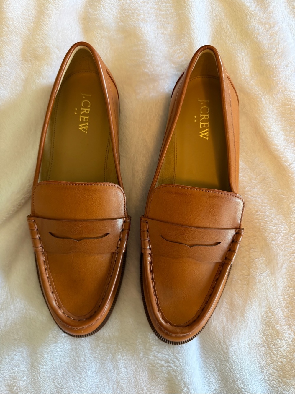 J. Crew Tan Leather Penny Loafers